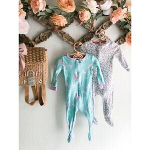 2 Snug Fit Pajama Footed Sleepers Baby Gap Princess Castle Floral Prints 6-9mths